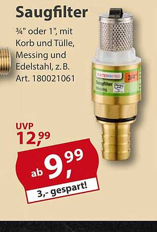 Saugfilter ¾" oder 1" mit Korb und Tülle, Messing und Edelstahl