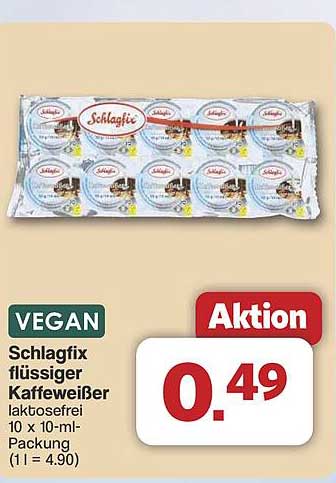 Schlagfix flüssiger Kaffeeweißer, laktosefrei, 10 x 10-ml Packung