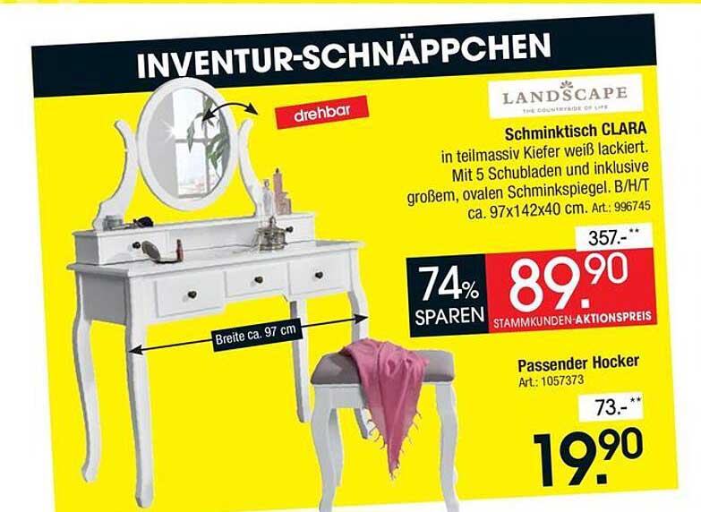 Schminktisch CLARA in teilmassiver Kiefer weiß lackiert