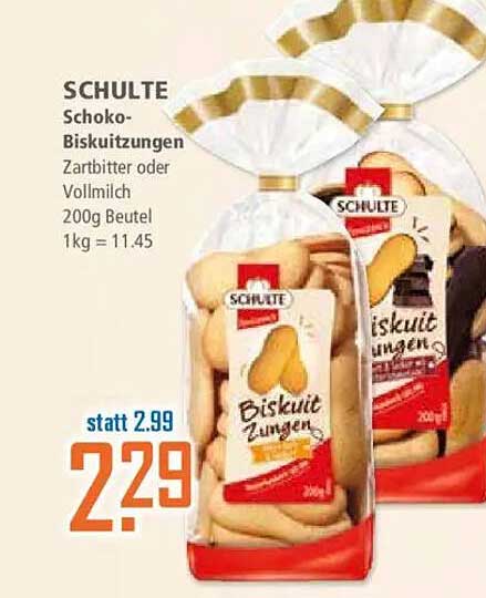 SCHULTE Schoko-Biskuitzungen 200g (Zartbitter oder Vollmilch)