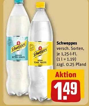 Schweppes verschiedene Sorten, je 1,25 l-Fl.
