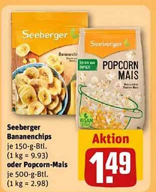 Seeberger Bananenchips oder Popcorn-Mais im REWE Kaufpark für 1,49 €