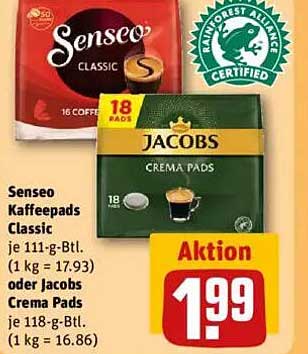 Senseo Kaffeepads Classic oder Jacobs Crema Pads - Aktion!