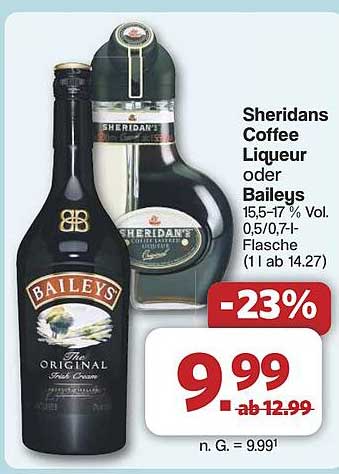 Sheridans Coffee Liqueur oder Baileys 0,5/0,7l - 23% reduziert