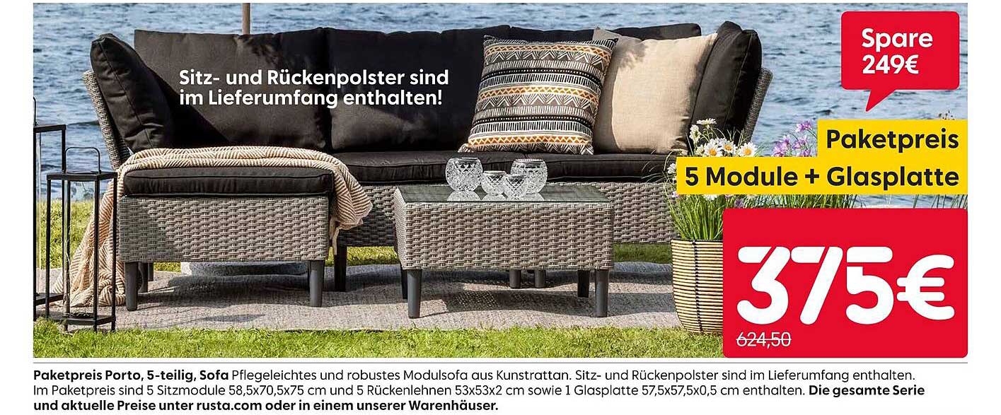 Sofa Porto 5-teilig mit Glasplatte – ein gemütliches Highlight für Ihren Außenbereich