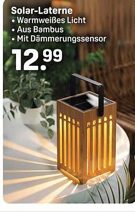 Solar-Laterne - Warmweißes Licht aus Bambus mit Dämmerungssensor