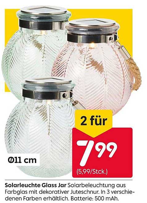 Solarleuchte Glass Jar – 2 für 7,99 € (5,99 €/Stück)