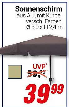 Sonnenschirm aus Alu, mit Kurbel, versch. Farben, Ø 3,0 x H 2,4 m
