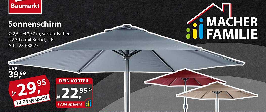 Sonnenschirm Ø 2,5 x H 2,37 m, verschiedene Farben, UV 30+, mit Kurbel