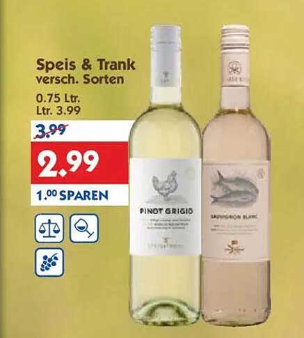 Speis & Trank - Verschiedene Sorten - Pinot Grigio und Sauvignon Blanc 0,75 L