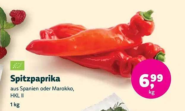 Spitzpaprika aus Spanien oder Marokko, HKL II, 1 kg