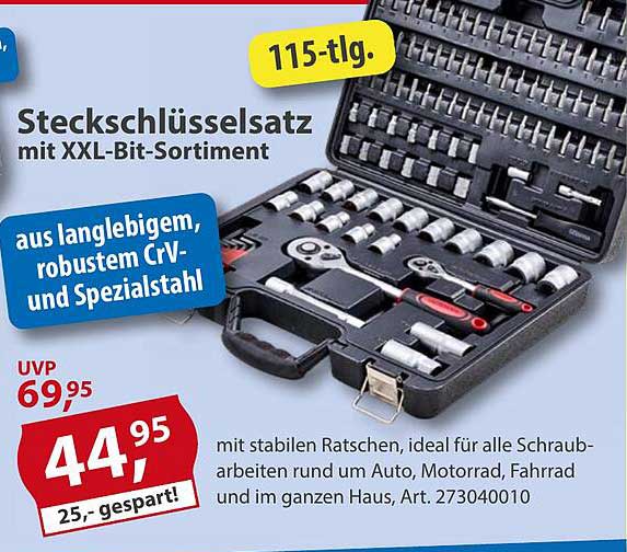 Steckschlüsselsatz mit XXL-Bit-Sortiment 115-tlg.