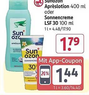 Sun Ozon Aprèslotion 400 ml oder Sonnencreme LSF 30 100 ml