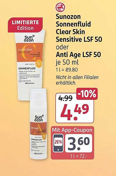 Sunozon Sonnenfluid Clear Skin Sensitive LSF 50 oder Anti Age LSF 50 50 ml