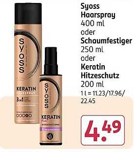 Syoss Haarspray 400 ml oder Schaumfestiger 250 ml oder Keratin Hitzeschutz 200 ml