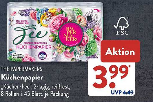 THE PAPERSMAKERS Küchenpapier "Küchen-Fee", 2-lagig, reißfest, 8 Rollen à 45 Blatt, je Packung