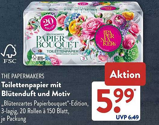 THE PAPERSMAKERS Toilettenpapier mit Blütenduft und Motiv