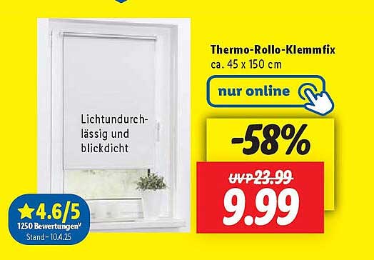 Thermo-Rollo-Klemmfix ca. 45 x 150 cm