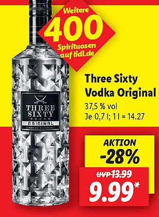 Three Sixty Vodka Original 0,7L - 28% Rabatt!