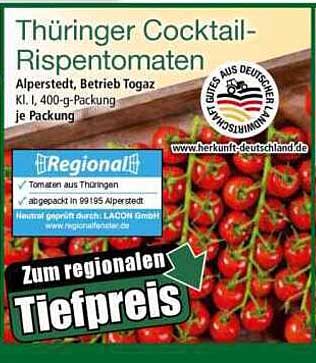 Thüringer Cocktail-Rispentomaten 400-g-Packung