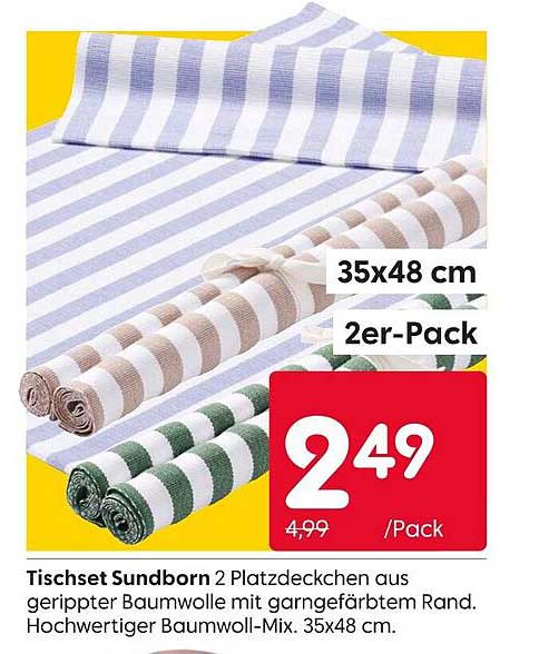 Tischset Sundborn 2 Platzdeckchen aus gerippter Baumwolle