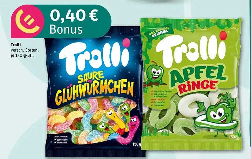 Trolli Saure Glühwürmchen & Apfel Ringe 150g, verschiedene Sorten