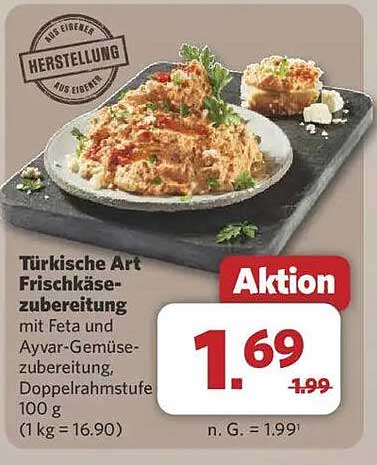 Türkische Art Frischkäse-zubereitung mit Feta und Ayvar-Gemüse-zubereitung, Doppelrahmstufe 100 g