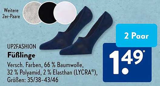 UP2FASHION Füßlinge – 2 Paar für nur 1,49€