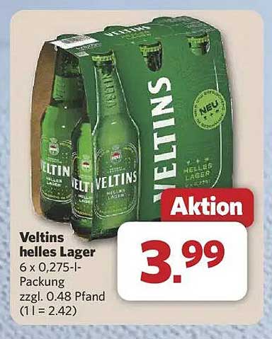 Veltins helles Lager 6 x 0,275-l-Packung
