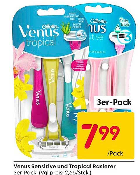 Venus Sensitive und Tropical Rasierer 3er-Pack