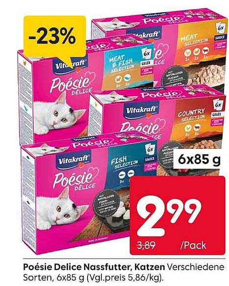 Vitakraft Poesie Delice Nassfutter für Katzen – Verschiedene Sorten, 6x85 g