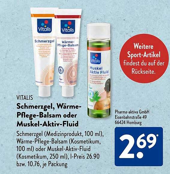 Vitalis Schmerzgel, Wärme-Pflege-Balsam oder Muskel-Aktiv-Fluid