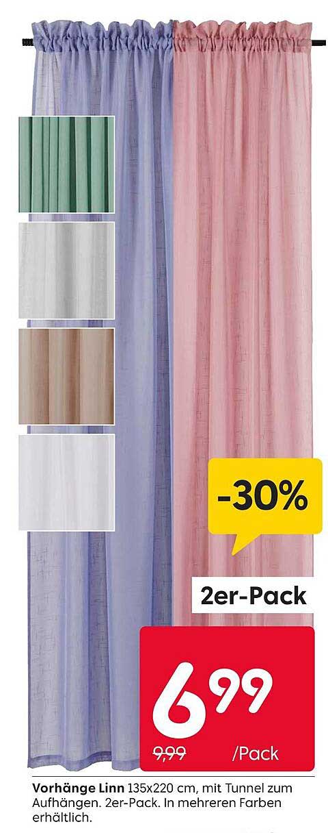 Vorhänge Linn 135x220 cm, mit Tunnel zum Aufhängen, 2er-Pack, in mehreren Farben erhältlich.