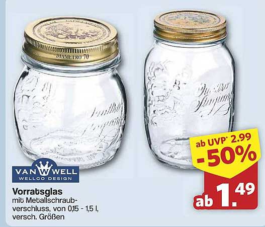 Vorratsglas mit Metallschraubverschluss, von 0,15 - 1,5 l, versch. Größen