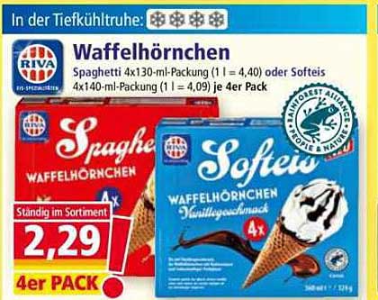 Waffelhörnchen - Spaghetti 4x130-ml-Packung oder Softeis 4x140-ml-Packung