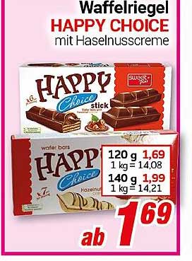 Waffelriegel HAPPY CHOICE mit Haselnusscreme