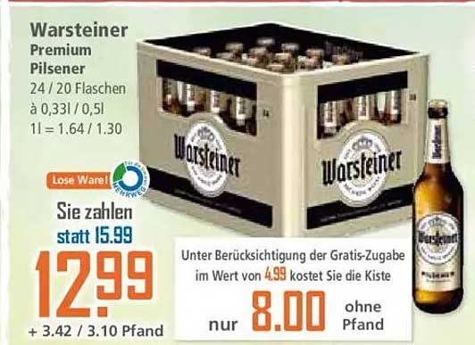 Warsteiner Premium Pilsener - Kiste mit 24 Flaschen