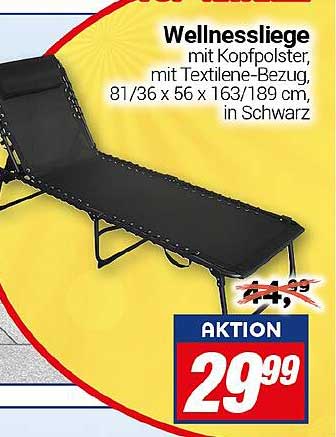 Wellnessliege mit Kopfpolster, mit Textilene-Bezug, 81/36 x 56 x 163/189 cm, in Schwarz