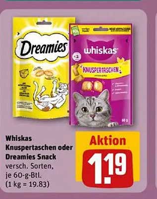 Whiskas Knuspertaschen oder Dreamies Snack