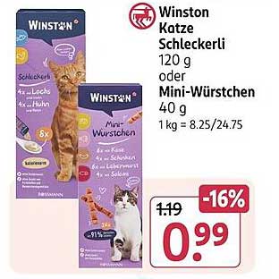 Winston Katze Schleckerli 120 g oder Mini-Würstchen 40 g
