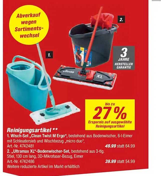 Wisch-Set „Clean Twist M Ergo“ und „Ultramax XL“ Bodentuch-Set