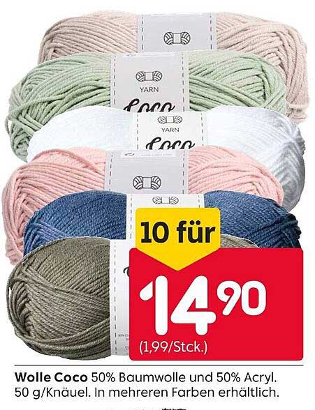 Wolle Coco 50% Baumwolle und 50% Acryl, 50 g/Knäuel