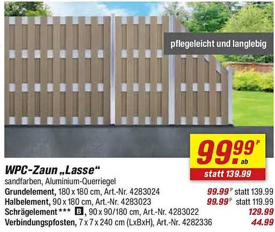 WPC-Zaun „Lasse“ sandfarben, Aluminium-Querriegel