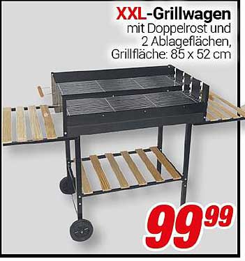 XXL-Grillwagen mit Doppelrost und 2 Ablageflächen