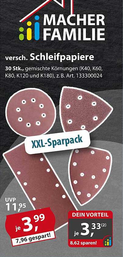 XXL-Sparpack Schleifpapiere - 30 Stk. gemischte Körnungen