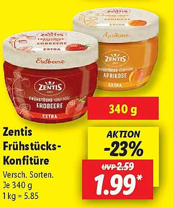 Zentis Frühstücks-Konfitüre (versch. Sorten, 340 g)