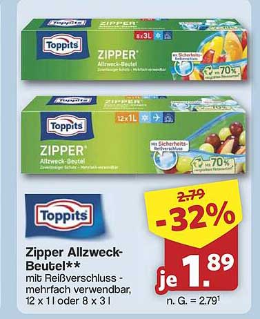 Zipper Allzweck-Beutel von Toppits - 32% Rabatt!
