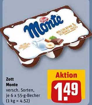 Zott Monte verschiedene Sorten, je 6 x 55-g-Becher