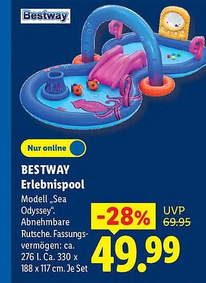 BESTWAY Erlebnispool Modell „Sea Odyssey“. Abnehmbare Rutsche. Fassungsvermögen: ca. 276 l. Ca. 330 x 188 x 117 cm. Je Set