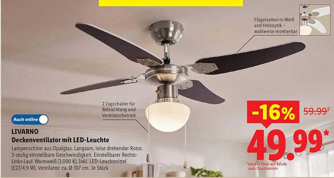 LIVARNO Deckenventilator mit LED-Leuchte